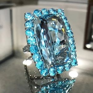 Luxury Fashion Clean Sea Blue Gemstone in Silver